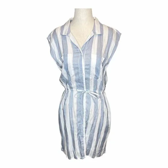 Japna Dress Womens SMALL Blue White Stripe Tie Waist Shirt Dress Short Sleeve - Picture 13 of 13